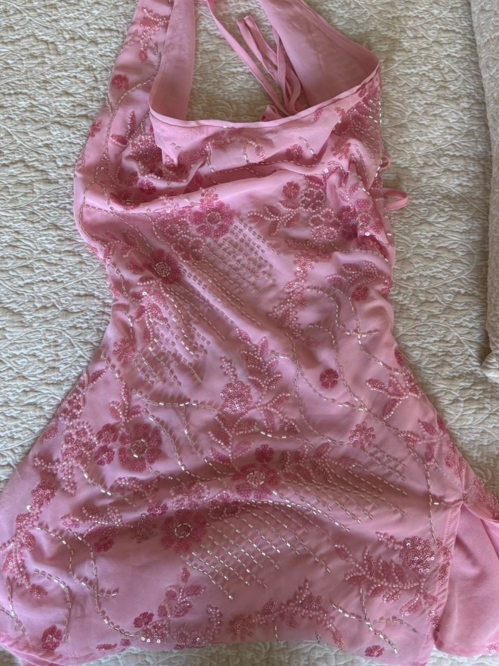 Peppermayo Pink Beaded Halter Dress
